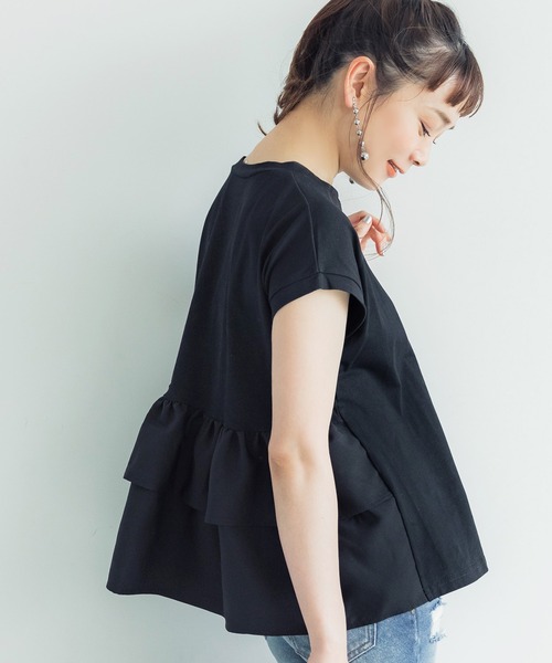 coca（coca）（コカ）の「バックフリルトップス（Tシャツ/カットソー・レディース・ブラック/ホワイト・ONE SIZE）」の2枚目の写真