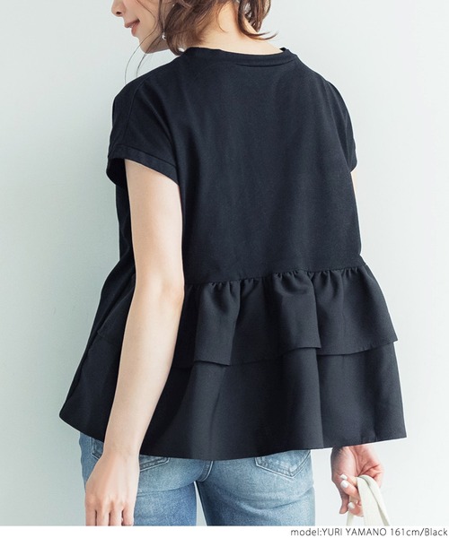 coca（coca）（コカ）の「バックフリルトップス（Tシャツ/カットソー・レディース・ブラック/ホワイト・ONE SIZE）」の7枚目の写真