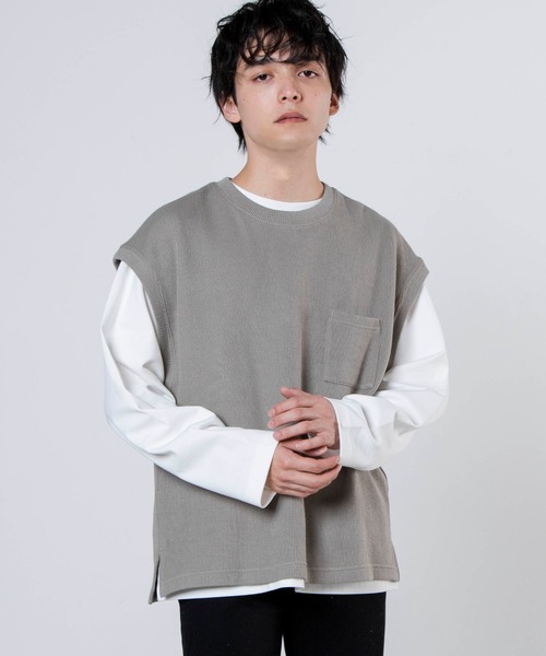 WEGO(ウィゴー)の「WEGO/アンサンブルニットライクベスト(アンサンブル・メンズ・オフホワイト/ブルー/ベージュ系その他/グリーン系その他/サックスブルー・MEDIUM/LARGE)」の2枚目の写真