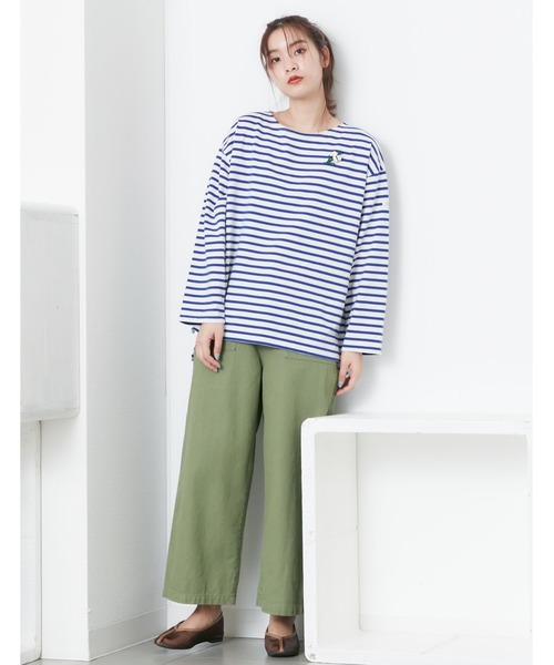 POU DOU DOU(プードゥドゥ)の「ボーダーボートネックトップス(Tシャツ/カットソー・レディース・ネイビー/オレンジ/ブルー・3)」の4枚目の写真