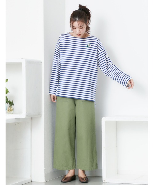 POU DOU DOU(プードゥドゥ)の「ボーダーボートネックトップス(Tシャツ/カットソー・レディース・ネイビー/オレンジ/ブルー・3)」の5枚目の写真