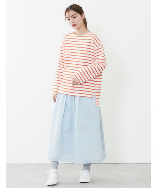 POU DOU DOU(プードゥドゥ)の「ボーダーボートネックトップス(Tシャツ/カットソー・レディース・ネイビー/オレンジ/ブルー・3)」の9枚目の写真