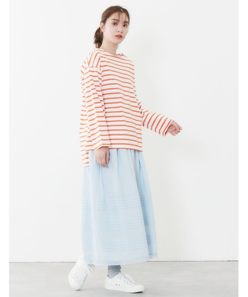 POU DOU DOU(プードゥドゥ)の「ボーダーボートネックトップス(Tシャツ/カットソー・レディース・ネイビー/オレンジ/ブルー・3)」の10枚目の写真