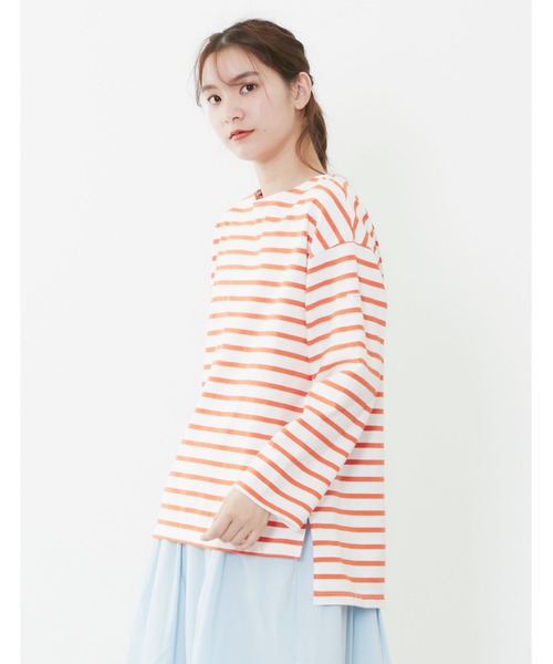 POU DOU DOU(プードゥドゥ)の「ボーダーボートネックトップス(Tシャツ/カットソー・レディース・ネイビー/オレンジ/ブルー・3)」の13枚目の写真