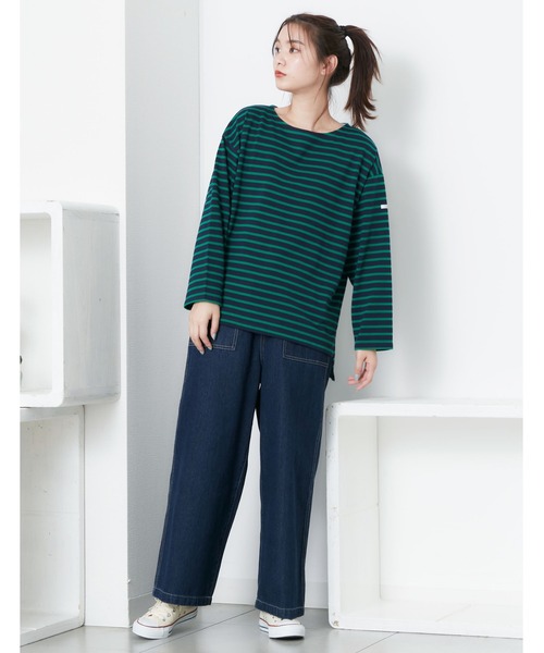 POU DOU DOU(プードゥドゥ)の「ボーダーボートネックトップス(Tシャツ/カットソー・レディース・ネイビー/オレンジ/ブルー・3)」の15枚目の写真