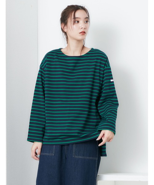 POU DOU DOU(プードゥドゥ)の「ボーダーボートネックトップス(Tシャツ/カットソー・レディース・ネイビー/オレンジ/ブルー・3)」の17枚目の写真