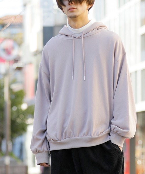 Beno（ビーノ）の「ライト裏毛 サイドジップ スリット バルーンスリーブ ルーズシルエット プルオーバー パーカー フーディー（パーカー・メンズ・アイボリー/ライトグリーン/コーラルピンク/ブラック/ピンクベージュ/ラベンダー・M/L）」の6枚目の写真