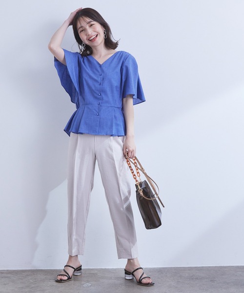 VIS（ビス）の「【新色追加】【接触冷感・洗える】リネンライクイージーパンツ【セットアップ対応】（スラックス・レディース・ブラック/ベージュ/ブルー系その他4/ホワイト系その他5/ライトグリーン/ラベンダー/ブラウン・SS/S/M/L）」の12枚目の写真