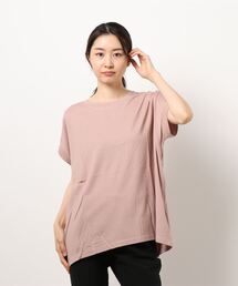 袖ロールカフラウンドヘムＴシャツ　　汗染み防止加工素材　前後差　ビッグシルエット/オーバーサイズ