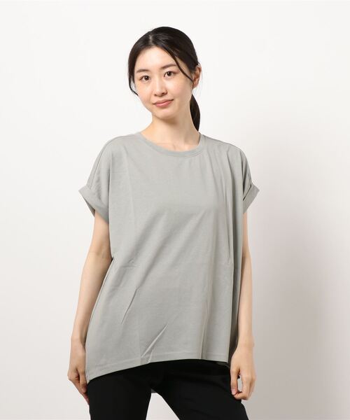 JEANS MATE(ジーンズメイト)の「袖ロールカフラウンドヘムTシャツ 汗染み防止加工素材 前後差 ビッグシルエット/オーバーサイズ(Tシャツ/カットソー・レディース・ホワイト/ブラック/ネイビー/ブラウン/カーキ/サックスブルー/ブルー/ライトグリーン/ピンク系その他/ライトベージュ・MEDIUM/LARGE)」の7枚目の写真