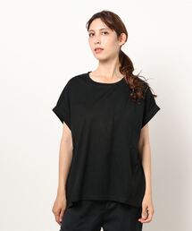 袖ロールカフラウンドヘムＴシャツ　　汗染み防止加工素材　前後差　ビッグシルエット/オーバーサイズ