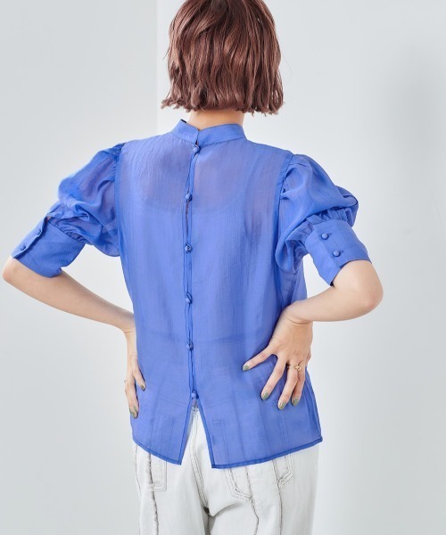 cepo（セポ）の「シアーボリュームパフスリーブ　ブラウス（シャツ/ブラウス・レディース・ブラック/ブルー・M）」の5枚目の写真