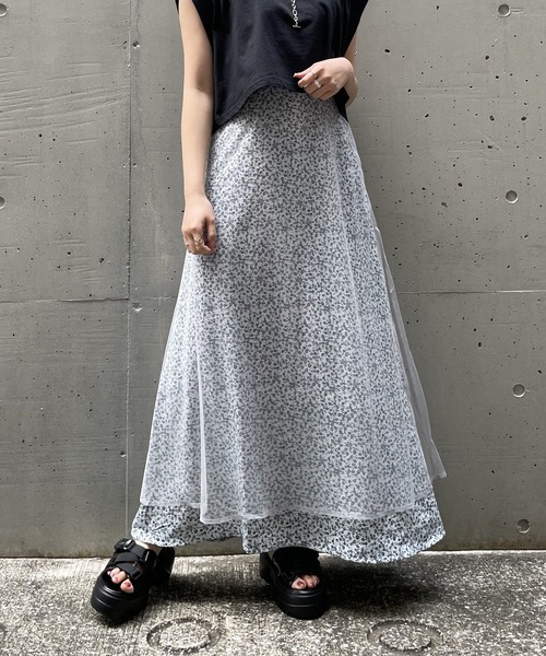 AS KNOW AS PINKY（アズノゥアズピンキー）の「お花のかくれんぼなスカート（スカート・レディース・ブラック/オフホワイト/ピンク・FREE）」の2枚目の写真