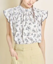 tocco closet | 配色ライン入りペンシルフラワープリントタックブラウス(シャツ/ブラウス)