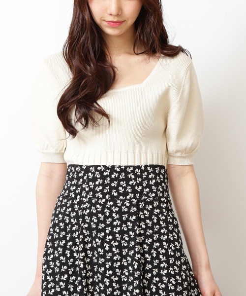 FREE'S MART(フリーズマート)の「スクエアネックボリュームスリーブ半袖ニット(ニット/セーター・レディース・ブラック/ピンク/ホワイト/グリーン・FREE)」の2枚目の写真