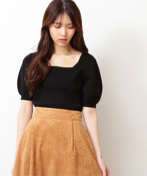 FREE'S MART(フリーズマート)の「スクエアネックボリュームスリーブ半袖ニット(ニット/セーター・レディース・ブラック/ピンク/ホワイト/グリーン・FREE)」の9枚目の写真