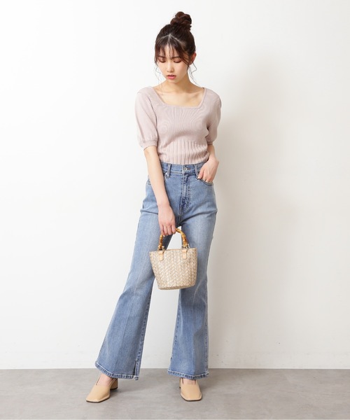 FREE'S MART(フリーズマート)の「スクエアネックボリュームスリーブ半袖ニット(ニット/セーター・レディース・ブラック/ピンク/ホワイト/グリーン・FREE)」の20枚目の写真