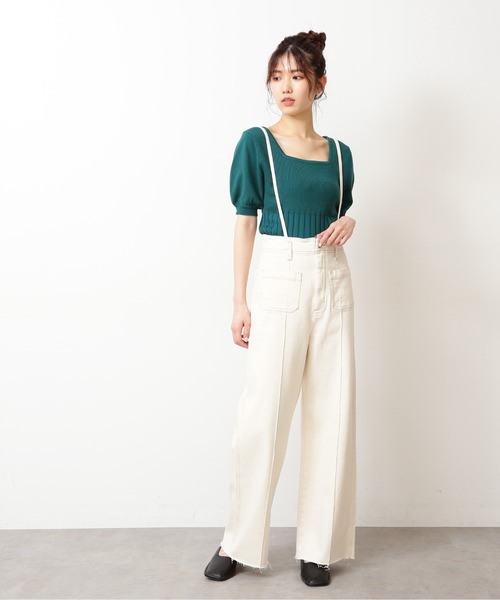 FREE'S MART(フリーズマート)の「スクエアネックボリュームスリーブ半袖ニット(ニット/セーター・レディース・ブラック/ピンク/ホワイト/グリーン・FREE)」の14枚目の写真