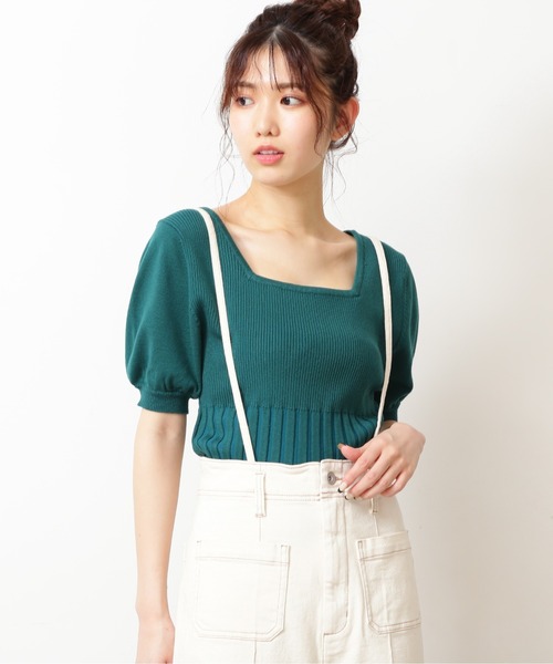 FREE'S MART(フリーズマート)の「スクエアネックボリュームスリーブ半袖ニット(ニット/セーター・レディース・ブラック/ピンク/ホワイト/グリーン・FREE)」の13枚目の写真