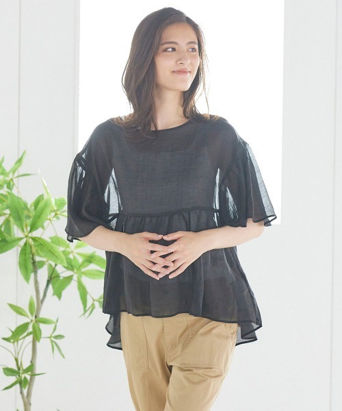 LIPSTAR(リップスター)の「【WEB別注カラーあり】ラウンドヘムシアーティアードブラウス(シャツ/ブラウス・レディース・ブラック/パープル/オフホワイト/カーキ/ピンク・M)」の3枚目の写真