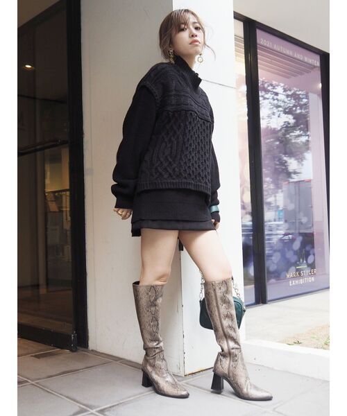 EVRIS(エヴリス)の「ウッドヒールロングブーツ(ブーツ・レディース・ブラウン/その他1/ブラック・MEDIUM/SMALL/LARGE)」の16枚目の写真