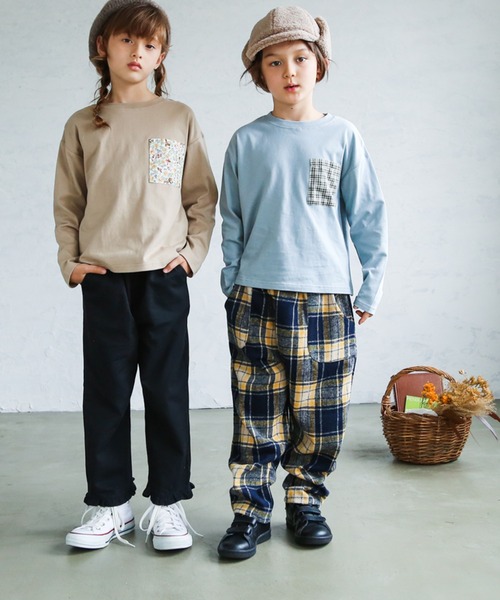 pairmanon（ペアマノン）の「【なめらか肌触り】ユニセックス胸ポケットロンT（Tシャツ/カットソー・キッズ・ホワイト系その他/チェック/グレー系その他5/ブラック系その他3/ストライプ/ホワイト系その他2/ベージュ系その他7/ブラウン系その他5/ブラック系その他4/ブルー系その他/ブラウン系その他/ホワイト系その他3/レッド系その他/ピンク系その他/その他/ブルー系その他2・140/90/100/110/120/150/130）」の18枚目の写真