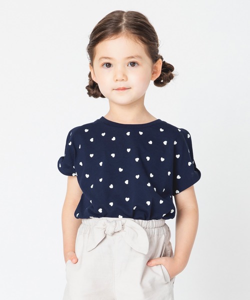 BRANSHES（ブランシェス）の「【プチプラ】ハート柄×肩あき半袖Ｔシャツ（Tシャツ/カットソー・キッズ・ベージュ/ネイビー・120cm/150cm/110cm/100cm/130cm/90cm/140cm）」の12枚目の写真