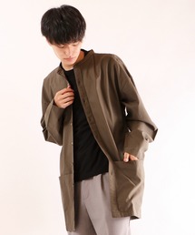 【garsonwave】ビッグシルエットツイルヒッコリーバンドカラーガーデニングロングシャツ