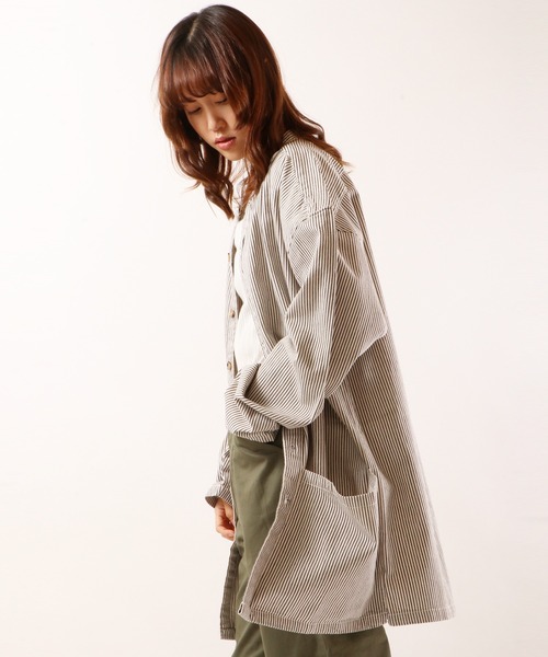 garsonwave(ギャルソンウェーブ)の「【garsonwave】ビッグシルエットツイルヒッコリーバンドカラーガーデニングロングシャツ(シャツ/ブラウス・メンズ・ベージュ/カーキ/ネイビー/ブルー系その他/ホワイト・2(M)/3(L))」の21枚目の写真
