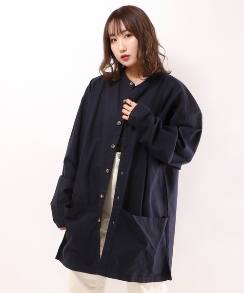 garsonwave(ギャルソンウェーブ)の「【garsonwave】ビッグシルエットツイルヒッコリーバンドカラーガーデニングロングシャツ(シャツ/ブラウス・メンズ・ベージュ/カーキ/ネイビー/ブルー系その他/ホワイト・2(M)/3(L))」の7枚目の写真