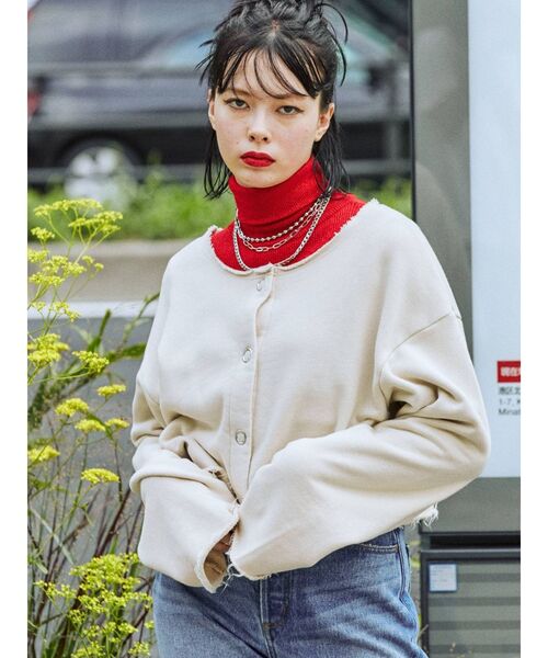 jouetie（ジュエティ）の「ダメージ2WAYカーディガン（カーディガン/ボレロ・レディース・ブラック/パープル/アイボリー・MEDIUM）」の6枚目の写真