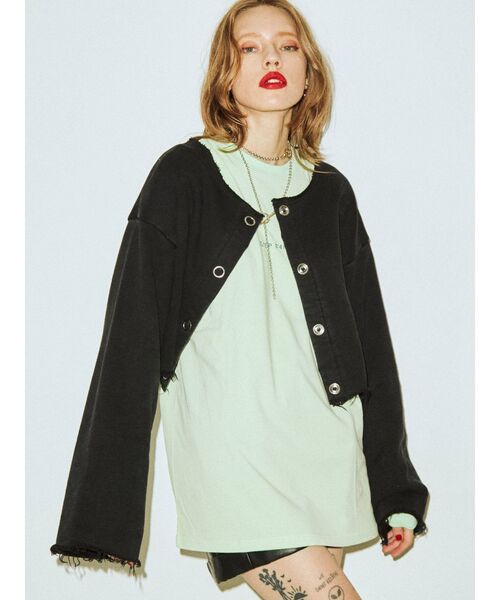 jouetie（ジュエティ）の「ダメージ2WAYカーディガン（カーディガン/ボレロ・レディース・ブラック/パープル/アイボリー・MEDIUM）」の5枚目の写真