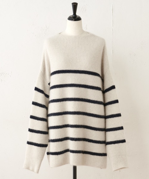 BEARDSLEY（ビアズリー）の「FOX混畦ボーダーニット（ニット/セーター・レディース・ベージュ・FREE）」の9枚目の写真