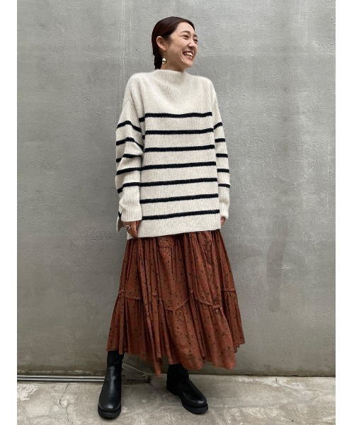 BEARDSLEY（ビアズリー）の「FOX混畦ボーダーニット（ニット/セーター・レディース・ベージュ・FREE）」の2枚目の写真