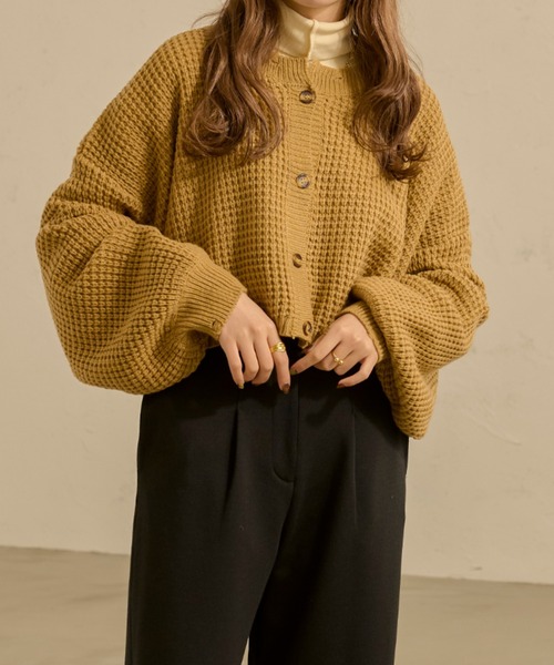 Ambre Neige(アンブルネージュ)の「ワッフルショートカーディガン/【WEB/EC限定商品】(カーディガン/ボレロ・レディース・アイボリー/ベージュ/ダークブラウン・FREE)」の3枚目の写真