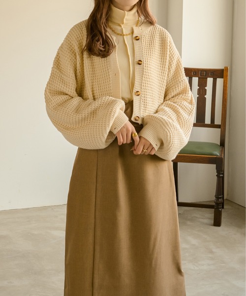 Ambre Neige(アンブルネージュ)の「ワッフルショートカーディガン/【WEB/EC限定商品】(カーディガン/ボレロ・レディース・アイボリー/ベージュ/ダークブラウン・FREE)」の1枚目の写真
