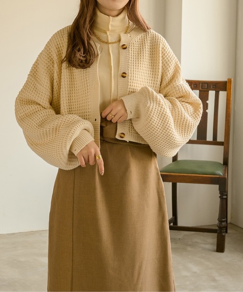 Ambre Neige(アンブルネージュ)の「ワッフルショートカーディガン/【WEB/EC限定商品】(カーディガン/ボレロ・レディース・アイボリー/ベージュ/ダークブラウン・FREE)」の9枚目の写真
