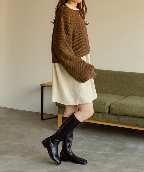 Ambre Neige(アンブルネージュ)の「ワッフルショートカーディガン/【WEB/EC限定商品】(カーディガン/ボレロ・レディース・アイボリー/ベージュ/ダークブラウン・FREE)」の10枚目の写真