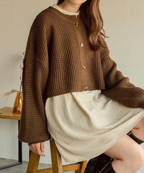 Ambre Neige(アンブルネージュ)の「ワッフルショートカーディガン/【WEB/EC限定商品】(カーディガン/ボレロ・レディース・アイボリー/ベージュ/ダークブラウン・FREE)」の13枚目の写真