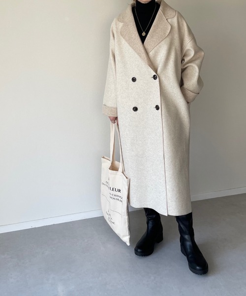 y/m by misato（イムバイミサト）の「ダブルフェイスダブルコート（チェスターコート・レディース・アイボリー/グレー/ベージュ/ブラウン・FREE）」の6枚目の写真