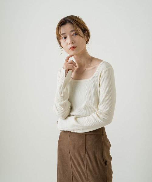 Kastane（カスタネ）の「袖ボタンテレコリブTee（Tシャツ/カットソー・レディース・ブラック/ブラウン/グリーン/アイボリー・FREE）」の20枚目の写真