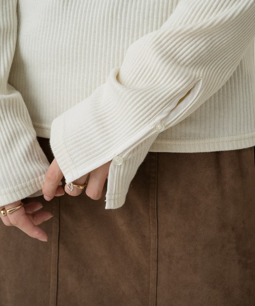 Kastane（カスタネ）の「袖ボタンテレコリブTee（Tシャツ/カットソー・レディース・ブラック/ブラウン/グリーン/アイボリー・FREE）」の14枚目の写真