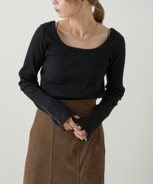 Kastane（カスタネ）の「袖ボタンテレコリブTee（Tシャツ/カットソー・レディース・ブラック/ブラウン/グリーン/アイボリー・FREE）」の21枚目の写真