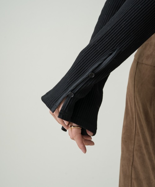 Kastane（カスタネ）の「袖ボタンテレコリブTee（Tシャツ/カットソー・レディース・ブラック/ブラウン/グリーン/アイボリー・FREE）」の6枚目の写真