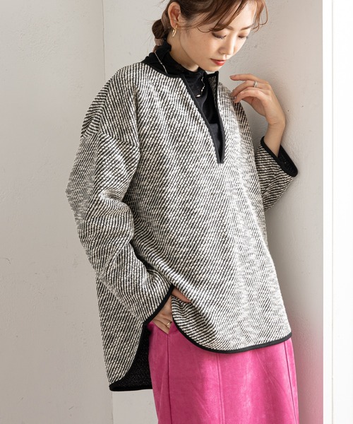 prose verse（プロズヴェール）の「キーネックカットツイードトップス（Tシャツ/カットソー・レディース・ブラック/オフホワイト・MEDIUM）」の2枚目の写真