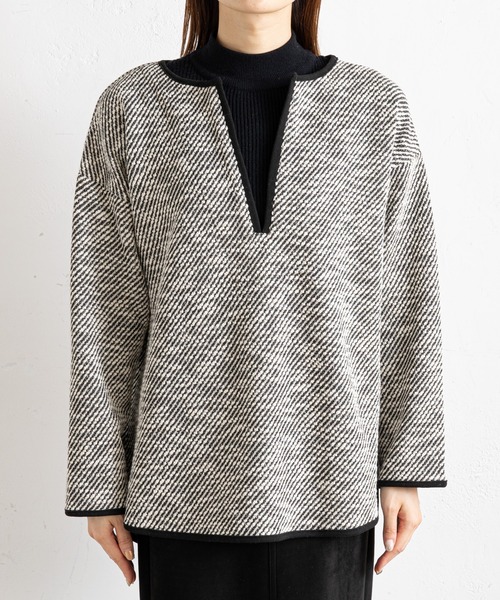 prose verse（プロズヴェール）の「キーネックカットツイードトップス（Tシャツ/カットソー・レディース・ブラック/オフホワイト・MEDIUM）」の16枚目の写真