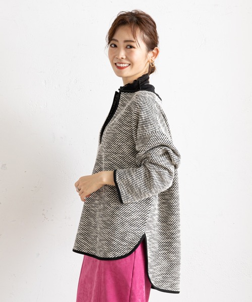 prose verse（プロズヴェール）の「キーネックカットツイードトップス（Tシャツ/カットソー・レディース・ブラック/オフホワイト・MEDIUM）」の5枚目の写真