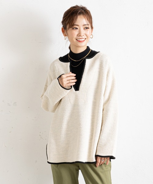 prose verse（プロズヴェール）の「キーネックカットツイードトップス（Tシャツ/カットソー・レディース・ブラック/オフホワイト・MEDIUM）」の12枚目の写真