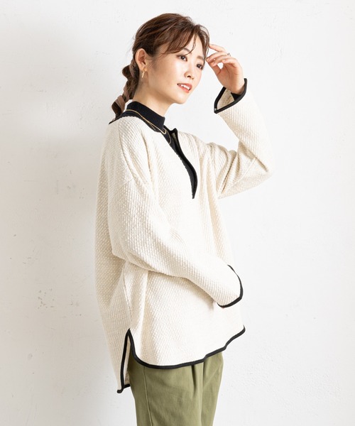 prose verse（プロズヴェール）の「キーネックカットツイードトップス（Tシャツ/カットソー・レディース・ブラック/オフホワイト・MEDIUM）」の15枚目の写真