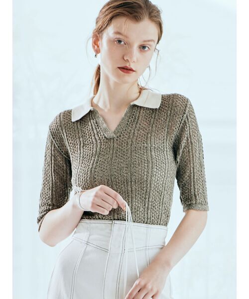 MURUA（ムルーア）の「メッシュニットポロシャツ（ポロシャツ・レディース・ブラック/グリーン/ブラウン・FREE）」の12枚目の写真